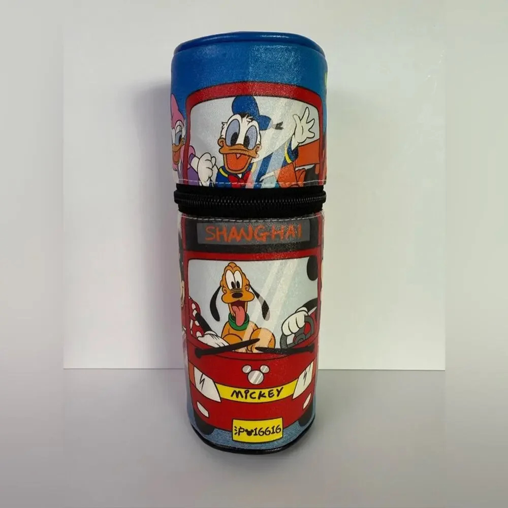 Shanghai Disney Resort Cylindrical Stationary Pencil Pouch/Makeup Bag 9”x3”